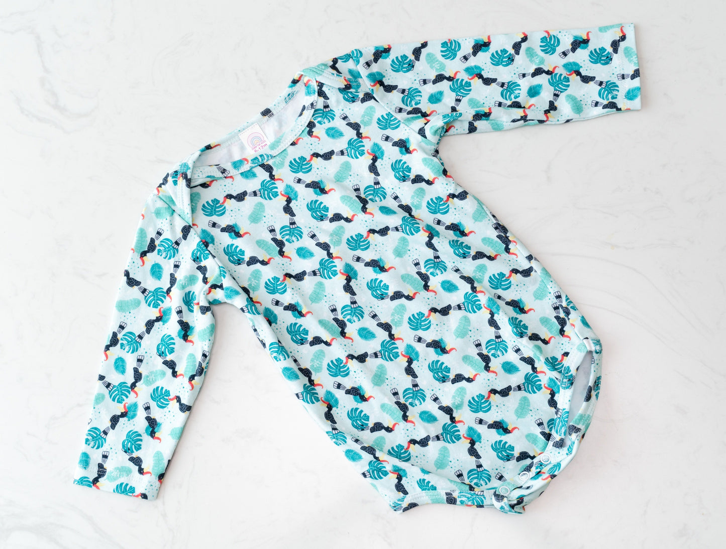 LONG SLEEVE BODYSUIT Exotic Wildlife of Brunei Collection - Mint Rhinoceros Hornbill