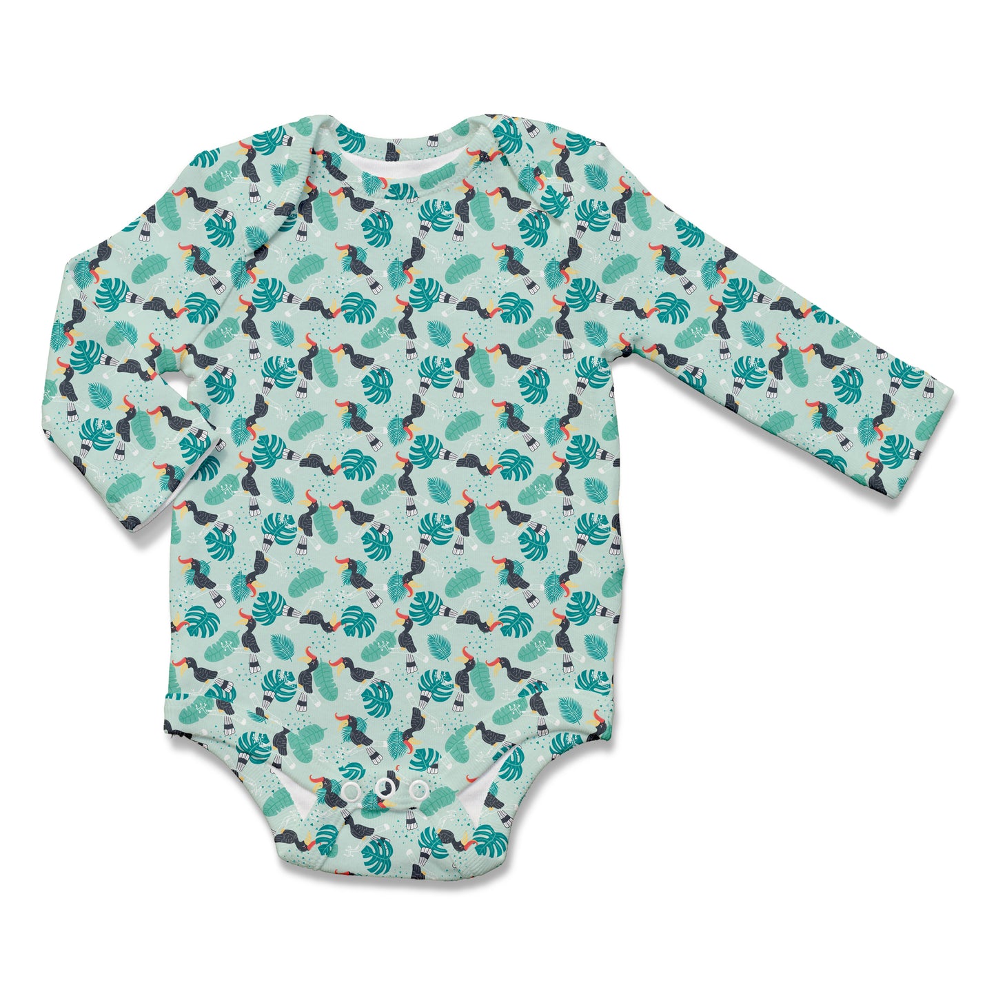LONG SLEEVE BODYSUIT Exotic Wildlife of Brunei Collection - Mint Rhinoceros Hornbill